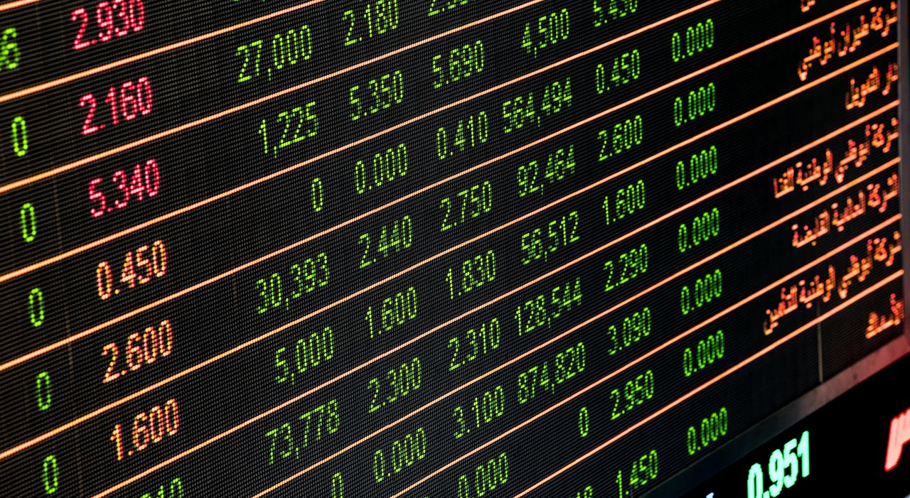 about-04 Detailed view of a stock market screen showing numbers and data, symbolizing financial trading.